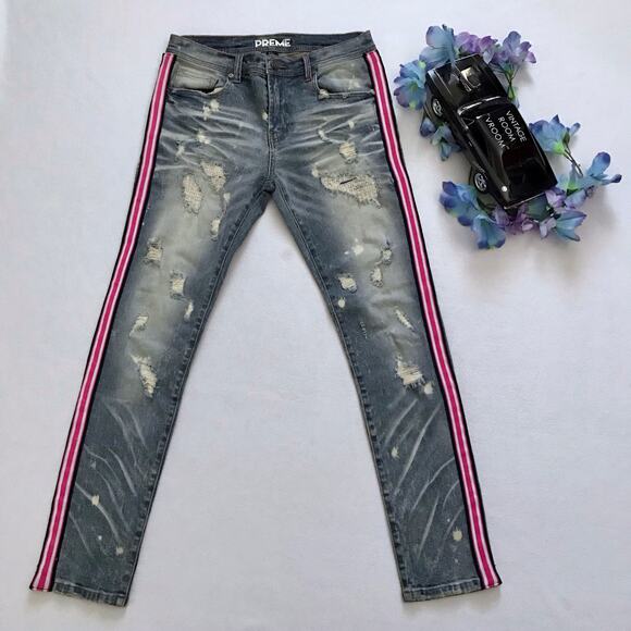 Preme NWOT Distressed Medium Wash Skinny Jeans Men 32 - Picture 2 of 9